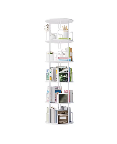 Rainsken 360° Rotating Bookshelf Tower, 5-Tier Round Vertical Storage Display Rack
