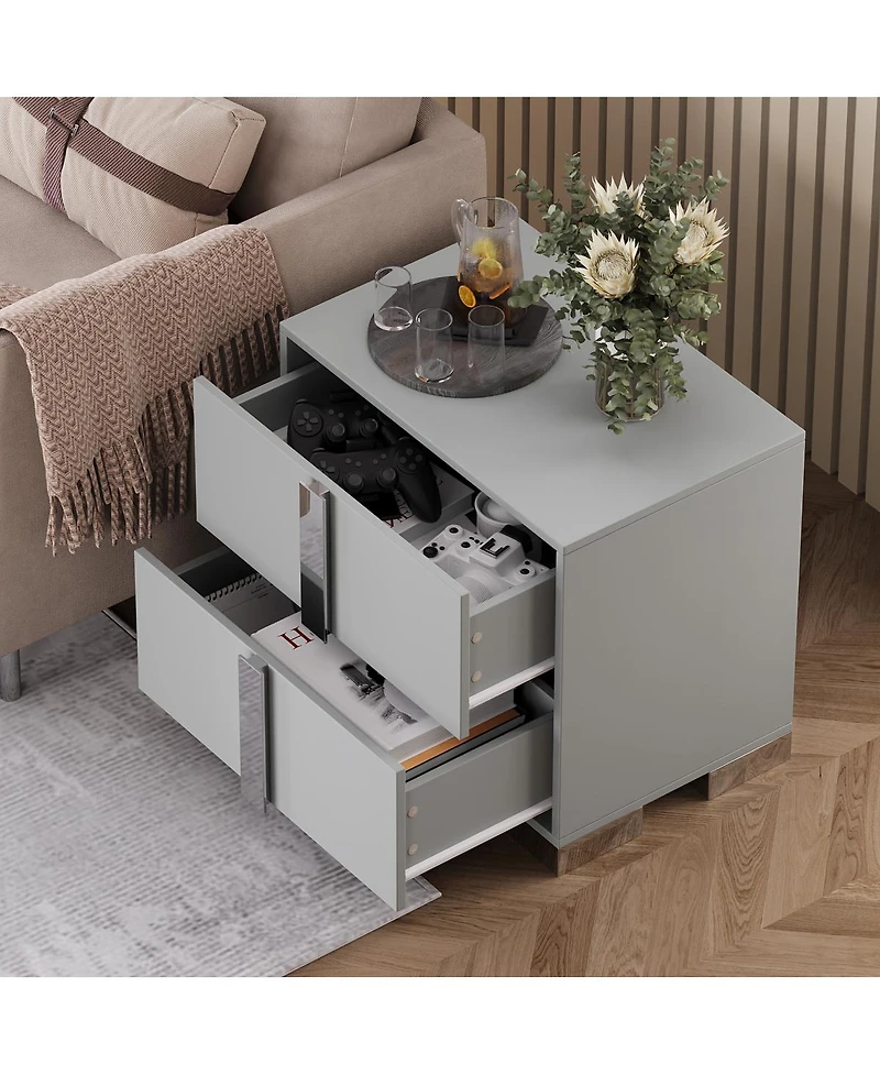 Streamdale Furniture Modern End Table with Drawers and Metal Foot