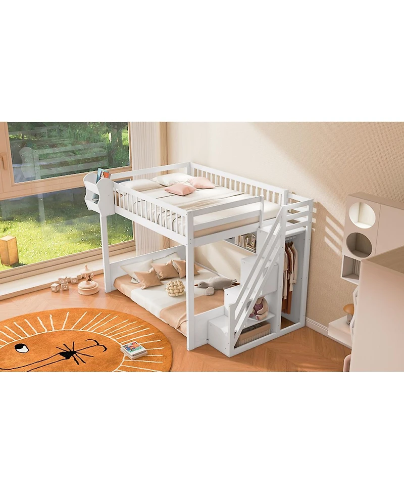 Streamdale Furniture Queen Size Wooden Loft Bed with Staircase, Wardrobe & Storage