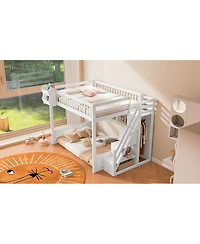 Streamdale Furniture Queen Size Wooden Loft Bed with Staircase, Wardrobe & Storage