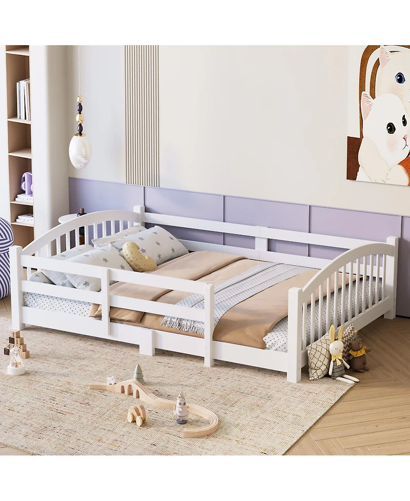 Streamdale Furniture Montessori Floor Bed with Slats & Guardrails, Solid Wood, Easy Assemble