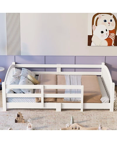 Streamdale Furniture Montessori Floor Bed with Slats & Guardrails, Solid Wood, Easy Assemble