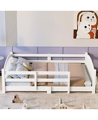 Streamdale Furniture Montessori Floor Bed with Slats & Guardrails, Solid Wood, Easy Assemble