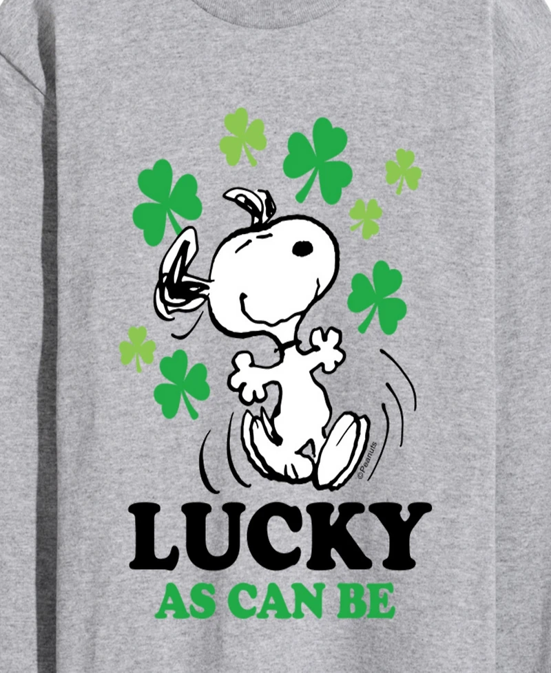 Airwaves Men's Peanuts Snoopy Lucky as can be St. Patrick's Day Long-Sleeve Graphic T-Shirt