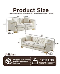 Streamdale Furniture 3+2 Seater Chesterfield Rolled Arm Velvet Combination Sofa