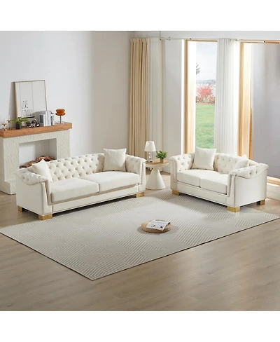 Streamdale Furniture 3+2 Seater Chesterfield Rolled Arm Velvet Combination Sofa