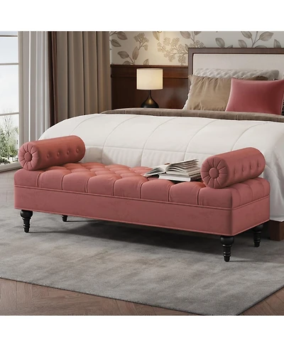 Streamdale Furniture Velvet Upholstered Bench with 2 Pillows for Bedroom, Living Room, Entryway