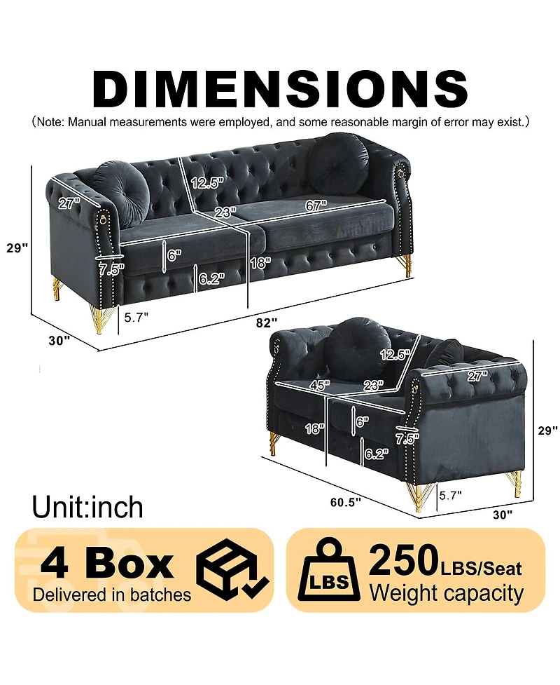 Streamdale Furniture Velvet Copper Studs & Tufted Buttons, Metal Legs Chesterfield Sofa
