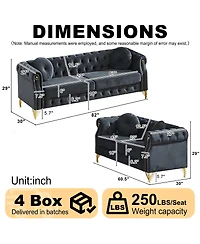 Streamdale Furniture Velvet Copper Studs & Tufted Buttons, Metal Legs Chesterfield Sofa