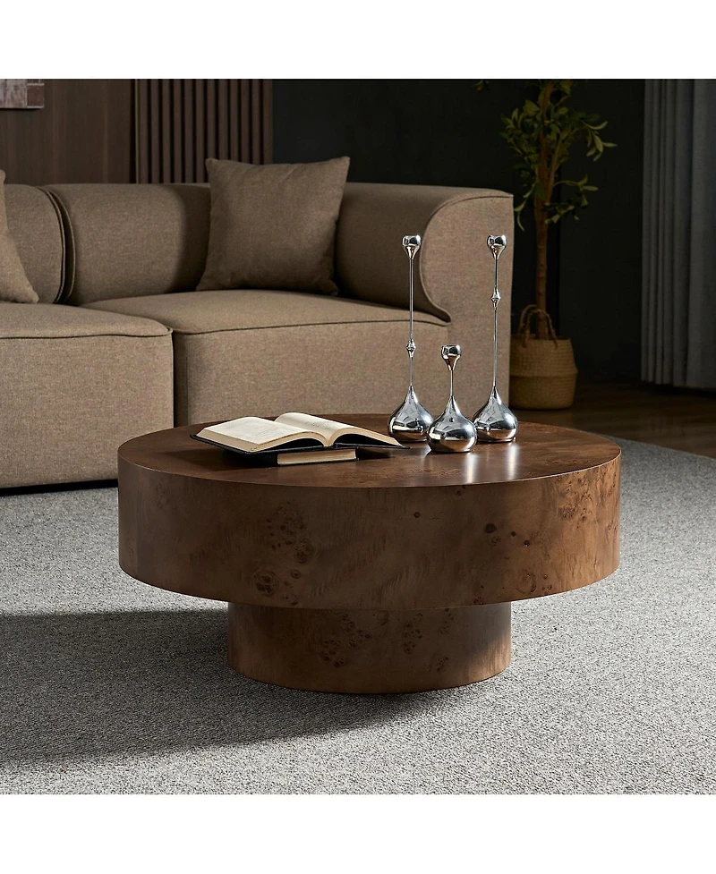Streamdale Furniture Burl Wood Veneer Coffee Table with Sturdy Pedestal