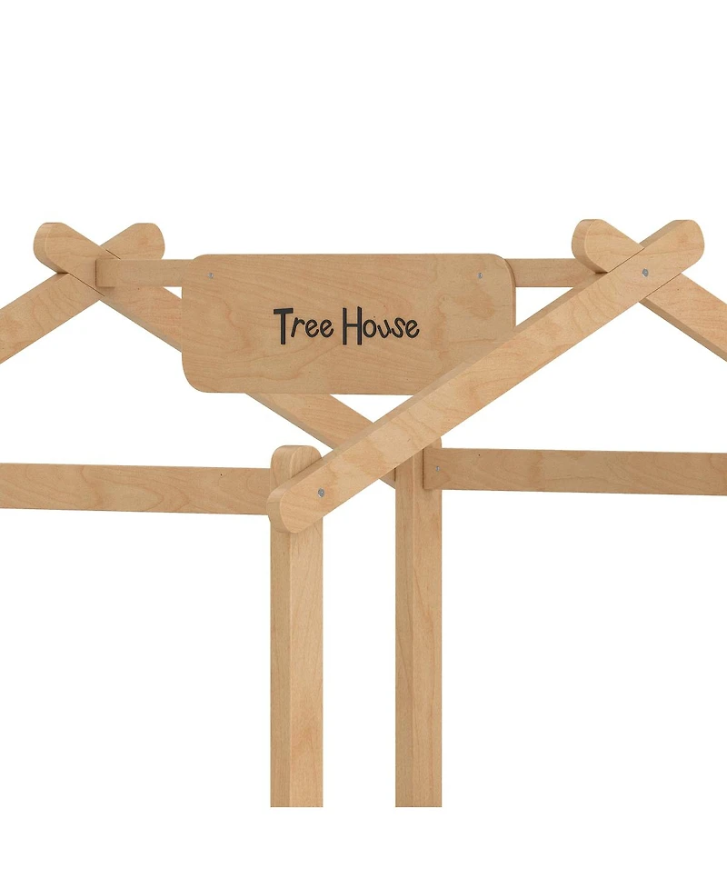 Streamdale Twin Size House Floor Bed with Guardrails, Roof, Tray & Signboard