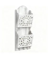 Wooden Mail Rack with 2 Slots & 3 Hooks for Keys and Accessories