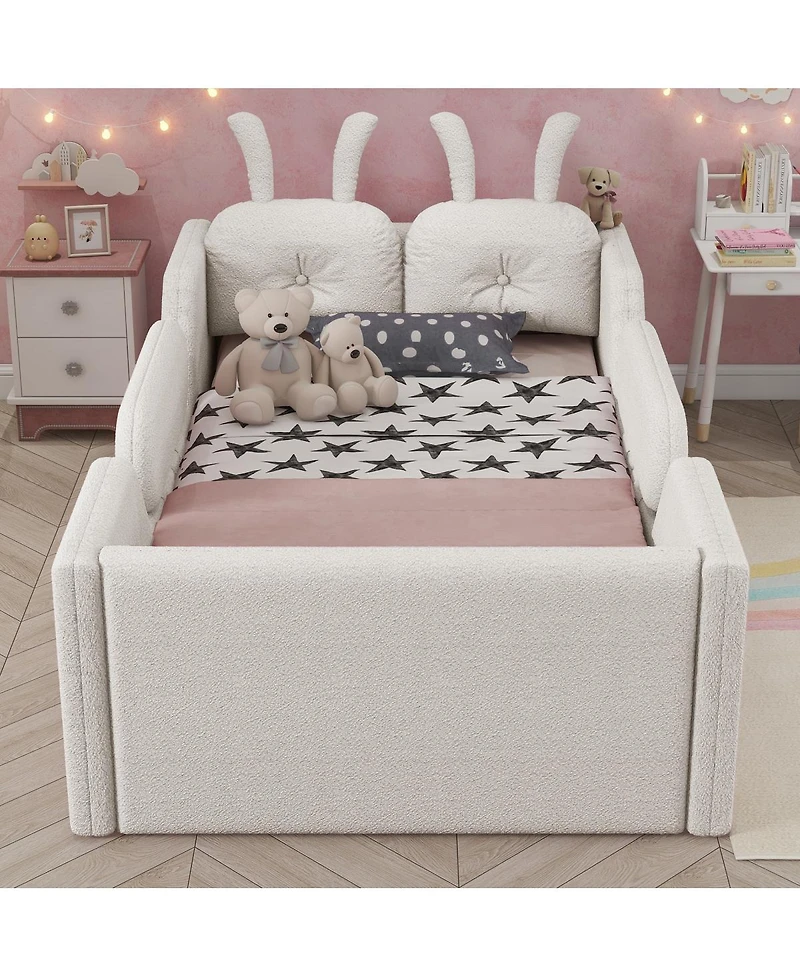 Streamdale Furniture Twin Upholstered Platform Bed with Rabbit Cushion & Removable Rails