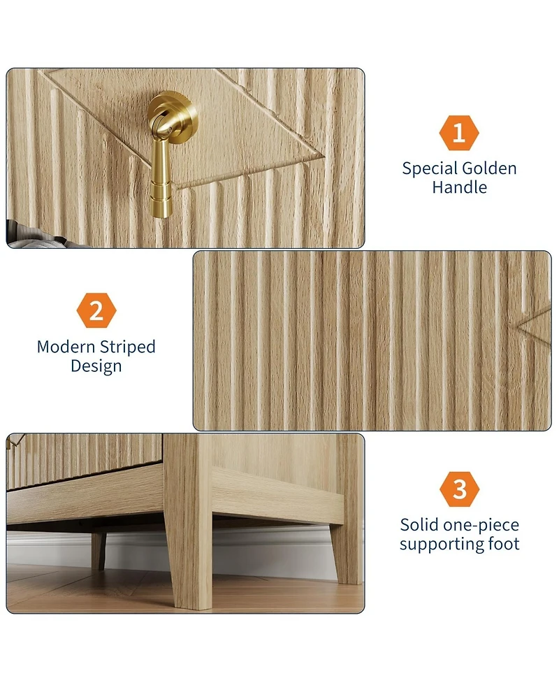 gaomon Wood Nightstand Fluted Dresser for Bedroom, 27.5" Wide 3-Drawer Bedside Tables, Modern Chest of Drawers