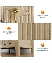 gaomon Wood Nightstand Fluted Dresser for Bedroom, 27.5" Wide 3-Drawer Bedside Tables, Modern Chest of Drawers