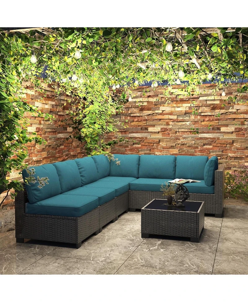 gaomon 7-Piece Outdoor Patio Furniture Set, All-Weather Polyethylene Rattan Sectional Sofa, Stylish Woven Design, Garden, Porch, Poolside