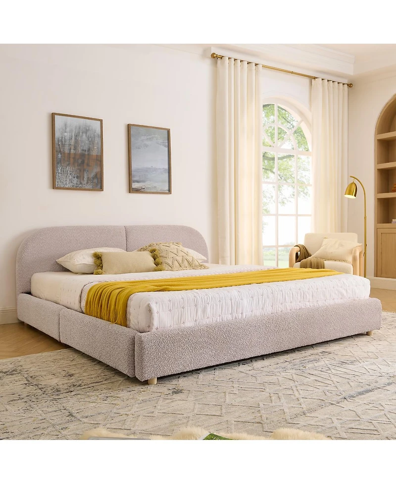 Streamdale Furniture King Size Upholstered Bed Frame, Modern Minimalist Style, Curved Headboard, Drawer Storage
