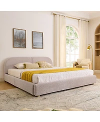 Streamdale Furniture King Size Upholstered Bed Frame, Modern Minimalist Style, Curved Headboard, Drawer Storage