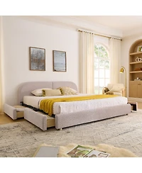 Streamdale Furniture King Size Upholstered Bed Frame, Modern Minimalist Style, Curved Headboard, Drawer Storage