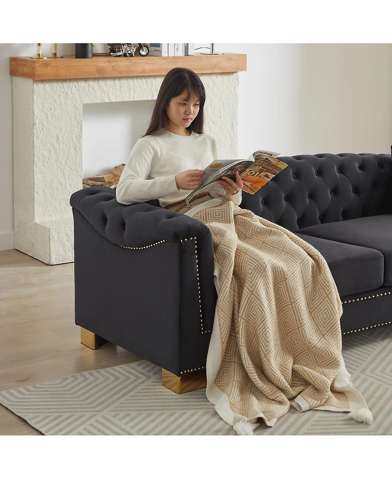 Streamdale Furniture Classic Modern 84-inch Chesterfield Velvet Sofa with Rolled Arms