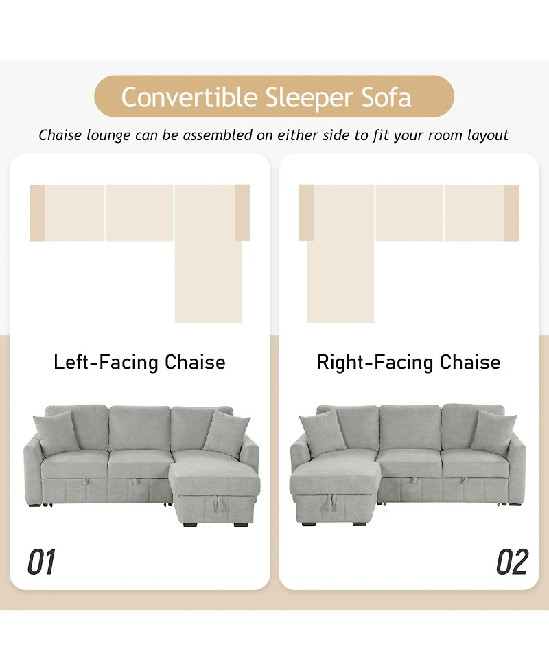 Streamdale Furniture 90" L-Shaped Sleeper Sofa w/ Storage Chaise & Cup Holders