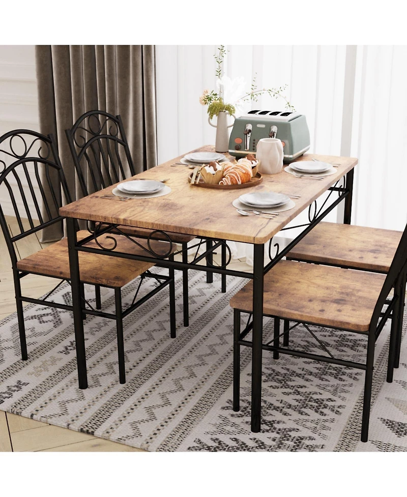 gaomon Dining Table Set of 4, Retro Industrial Dining Table & Chairs, Wood Table Chairs Set for Small Space