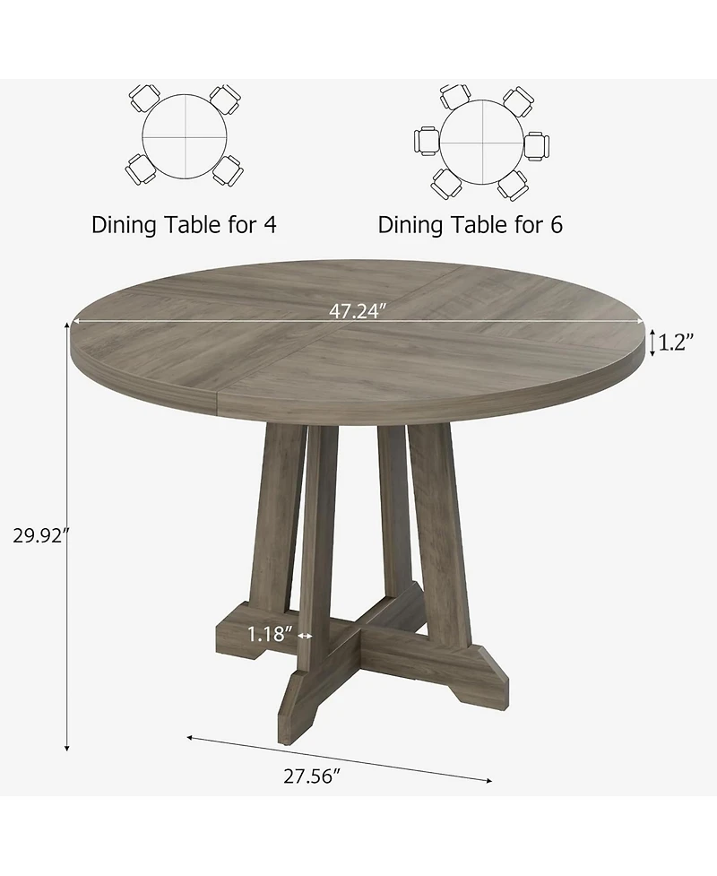 gaomon Round Dining Table for 4, 47 Inch Wooden Circle Dinner with Sturty Legs, 4 Parts of Tabletop, Kitchen Tables