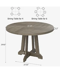 gaomon Round Dining Table for 4, 47 Inch Wooden Circle Dinner with Sturty Legs, 4 Parts of Tabletop, Kitchen Tables