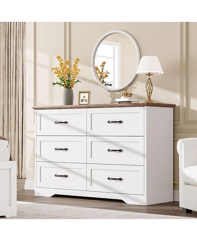 Gaomon 6-Drawer Dresser, Farmhouse Wooden Storage Chest with Wide Handles for Bedroom, Living Room