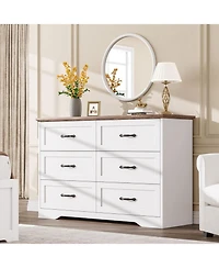 Gaomon 6-Drawer Dresser, Farmhouse Wooden Storage Chest with Wide Handles for Bedroom, Living Room