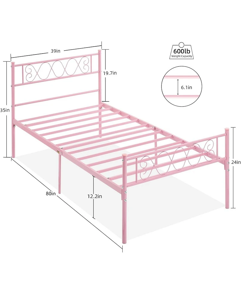 gaomon Twin-xl Bed Frame with Headboard and Footboard for Girls and Boys, Metal Platform Bed Frame with Iron-Art Sweet Heart, Under Bed Storage