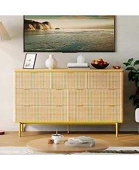 gaomon Drawers Dresser for Bedroom, Wide Fluted Chest of Drawers Dresser Wood Storage Cabinet Curved Design Tv Stand with Metal Handles