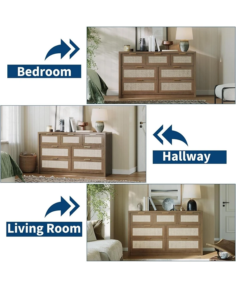 gaomon Drawers Dresser Rattan Dresser Modern Chest of Drawers with Metal Handle Wood Closet Clothes Storage Organizer for Living Room Hallway Tv