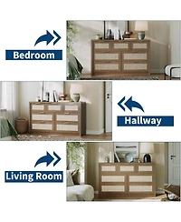 gaomon Drawers Dresser Rattan Dresser Modern Chest of Drawers with Metal Handle Wood Closet Clothes Storage Organizer for Living Room Hallway Tv
