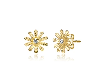 Genevive Dainty 14K Gold Plated Cubic Zirconia Flower Stud Earrings