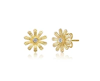 Genevive Dainty 14K Gold Plated Cubic Zirconia Flower Stud Earrings