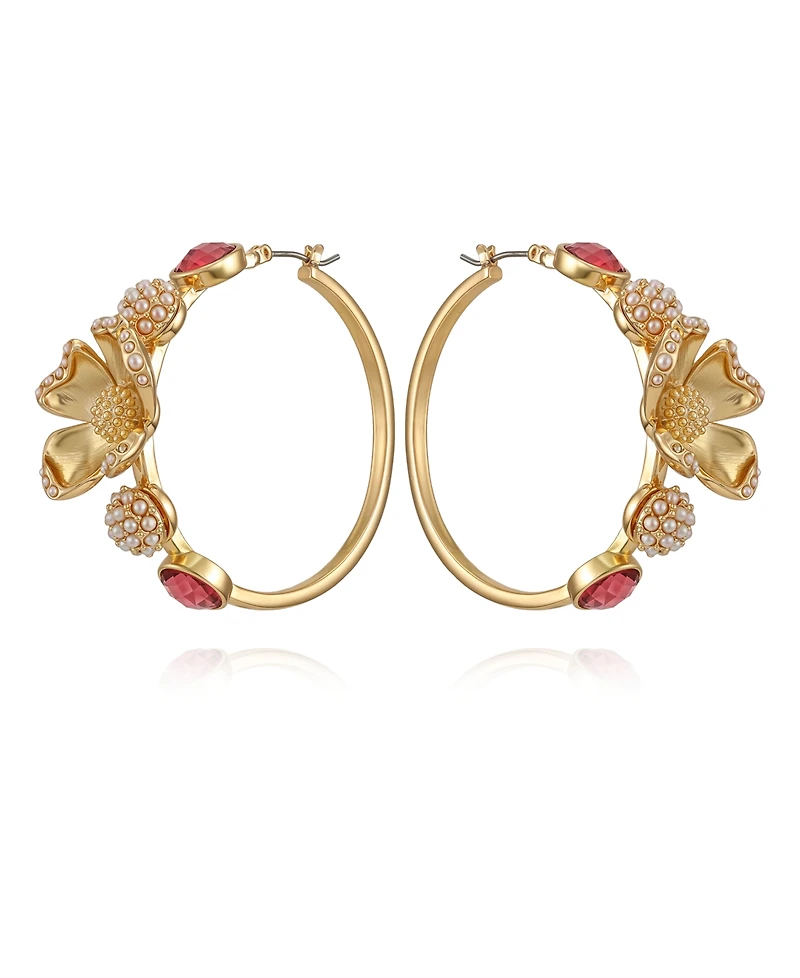 Guess Glass Stone Floral Hoop Earrings
