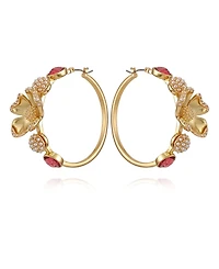 Guess Glass Stone Floral Hoop Earrings