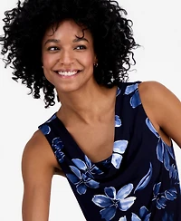 Robbie Bee Women's Printed Drape-Neck Sleeveless Midi Dress