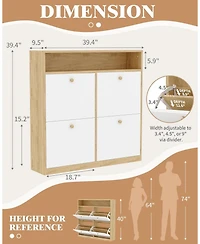 gaomon Narrow Shoe Cabinet with 4 Flip Drawers and Open Shelf, Wooden Freestanding Shoes Organizer with Shelves for Slippers,Sneakers,Heels,Boots