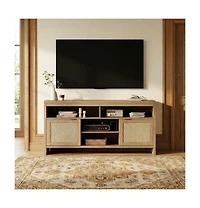 gaomon 30" Tall Rattan Tv Console Cabinet with Storage，Entertainment Center Media Console for 45-65" Tv Living Room ，30 in Tal