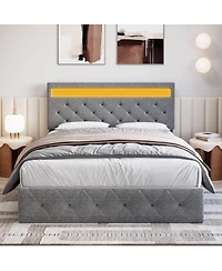 gaomon Bed Frame, Led Frame with Fast-Charging Usb Port, Upholstered Platform Adjustable Headboard, Strong Support Slats