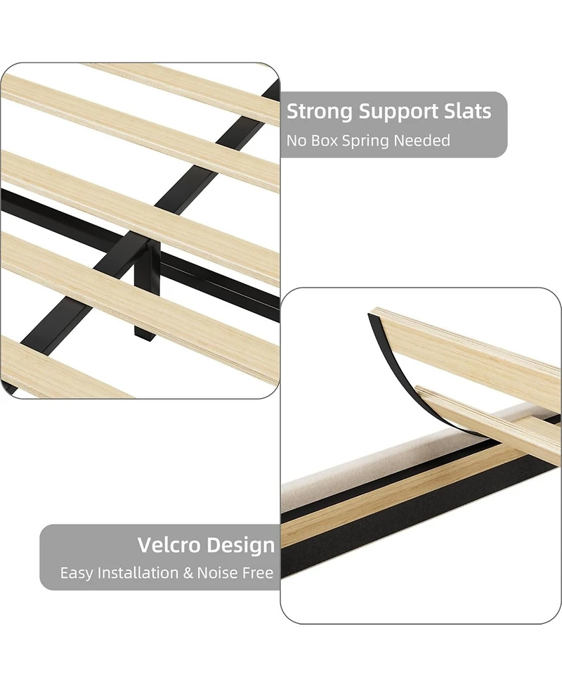 gaomon Bed Frame, Led Frame with Fast-Charging Usb Port, Upholstered Platform Adjustable Headboard, Strong Support Slats
