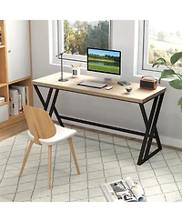 Mecale 59" Computer Desk with Heavy-Duty Metal Frame and Crossbar Support, Workstation