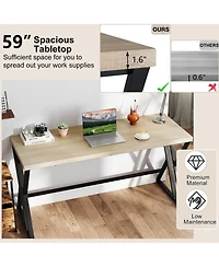 Mecale 59" Computer Desk with Heavy-Duty Metal Frame and Crossbar Support, Workstation