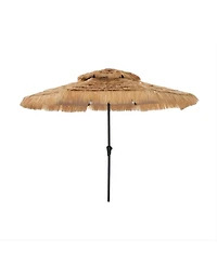 Clihome Outdoor Double Top Solar Light Hawaiian Style Thatch Umbrella