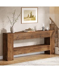 Tribesigns 63-Inch Solid Wood Console Table, Farmhouse Entryway Table with 2-Tier Storage Shelf, Rustic Wood Narrow Long Sofa Table Behind Couch