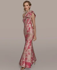 Donna Karan New York Women's Jacquard Bow-Trim One-Shoulder Gown