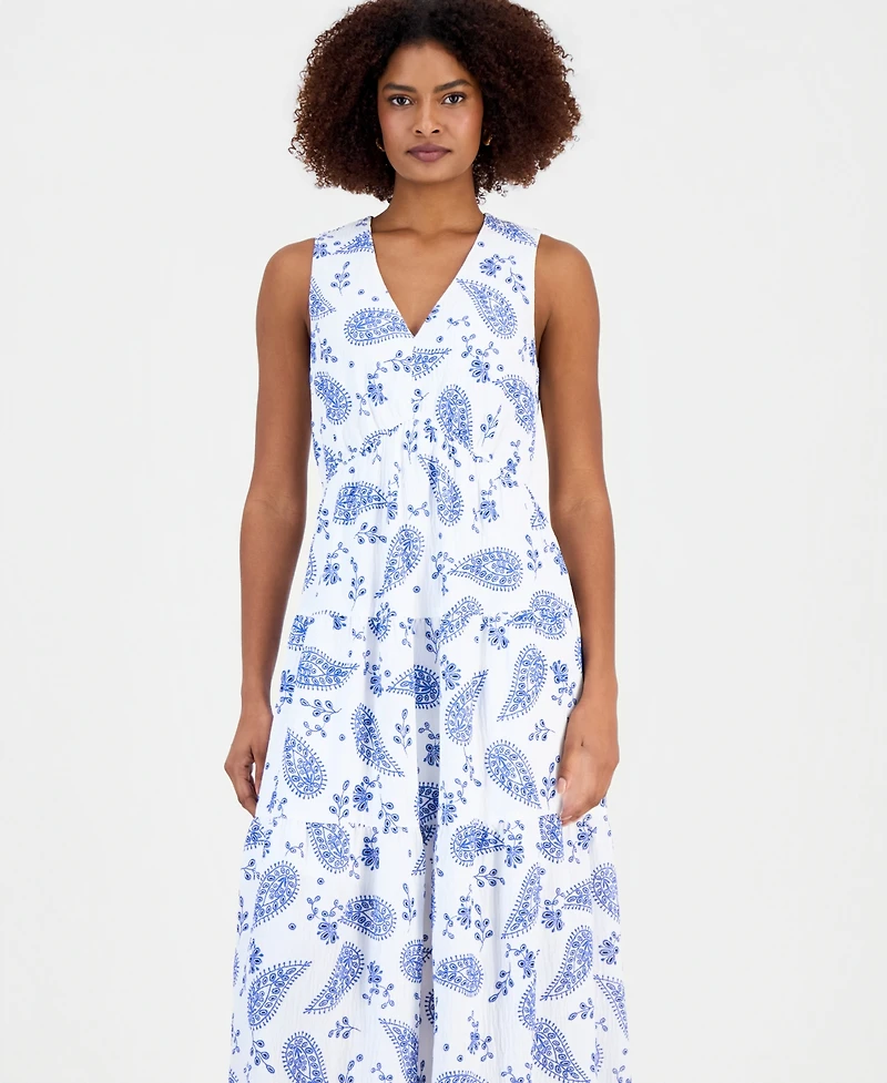 Robbie Bee Women's V-Neck Sleeveless Tiered Dress