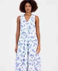Robbie Bee Women's V-Neck Sleeveless Tiered Dress